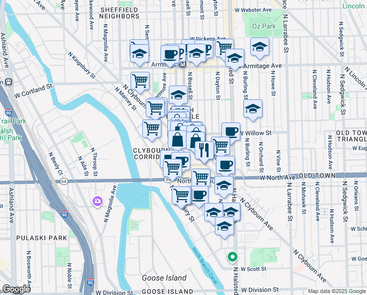 map of restaurants, bars, coffee shops, grocery stores, and more near in Chicago