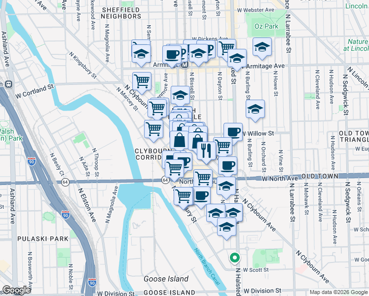 map of restaurants, bars, coffee shops, grocery stores, and more near in Chicago
