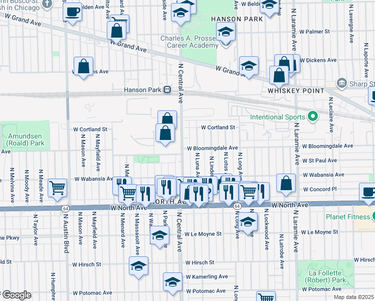 map of restaurants, bars, coffee shops, grocery stores, and more near in Chicago