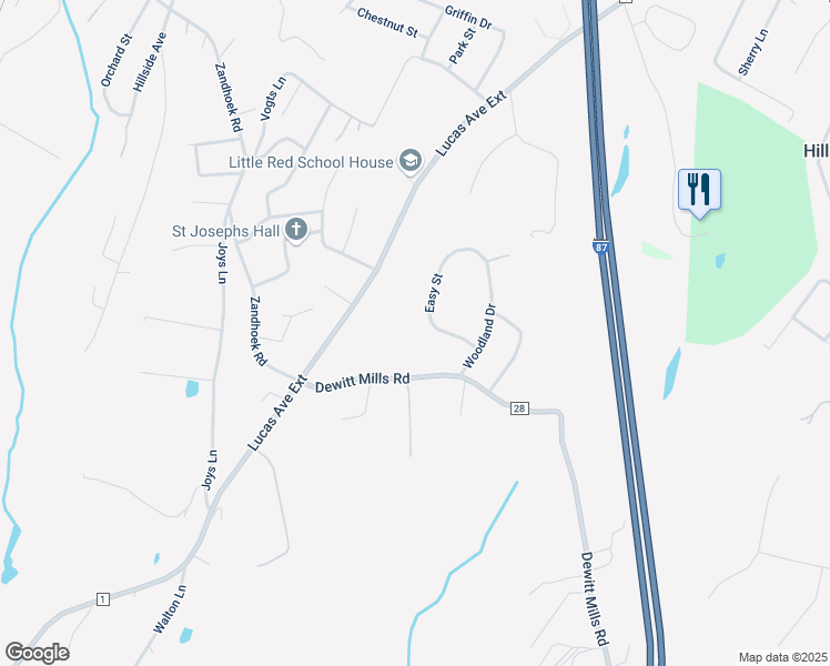 map of restaurants, bars, coffee shops, grocery stores, and more near 21 Easy Street in Hurley
