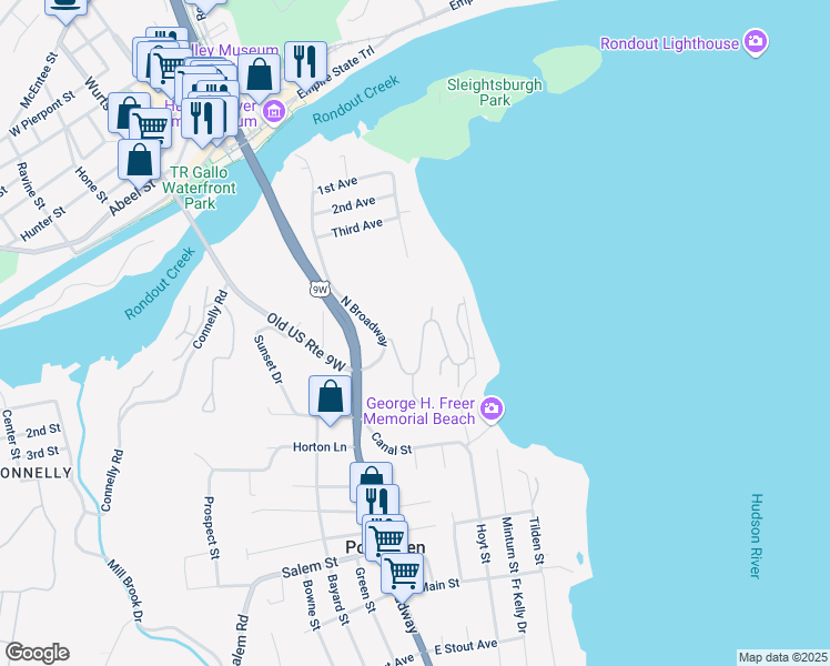 map of restaurants, bars, coffee shops, grocery stores, and more near 47 Riverview Condos in Esopus
