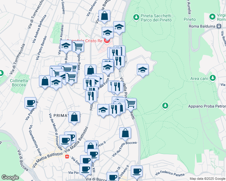 map of restaurants, bars, coffee shops, grocery stores, and more near 47 Via Cardinale Garampi in Roma