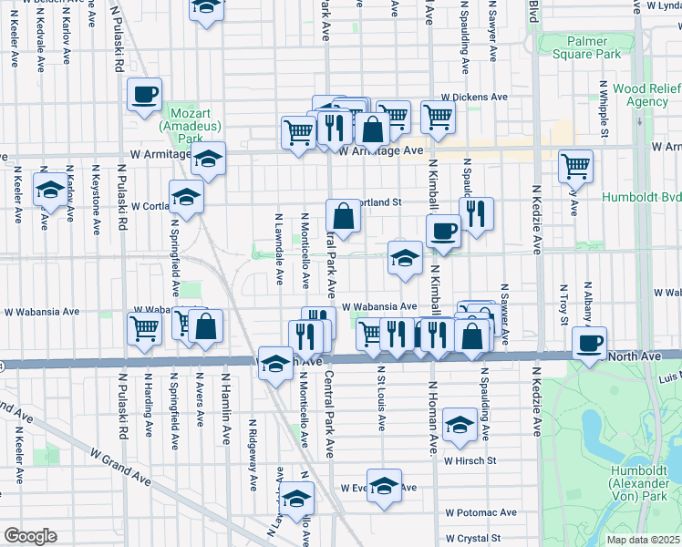 map of restaurants, bars, coffee shops, grocery stores, and more near in Chicago