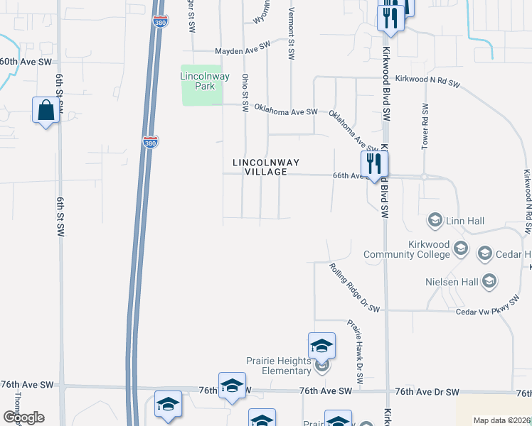 map of restaurants, bars, coffee shops, grocery stores, and more near 6724 Tennessee Drive Southwest in Cedar Rapids