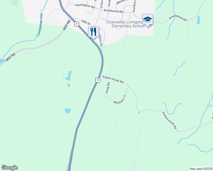 map of restaurants, bars, coffee shops, grocery stores, and more near 5 King Road in Rhinebeck