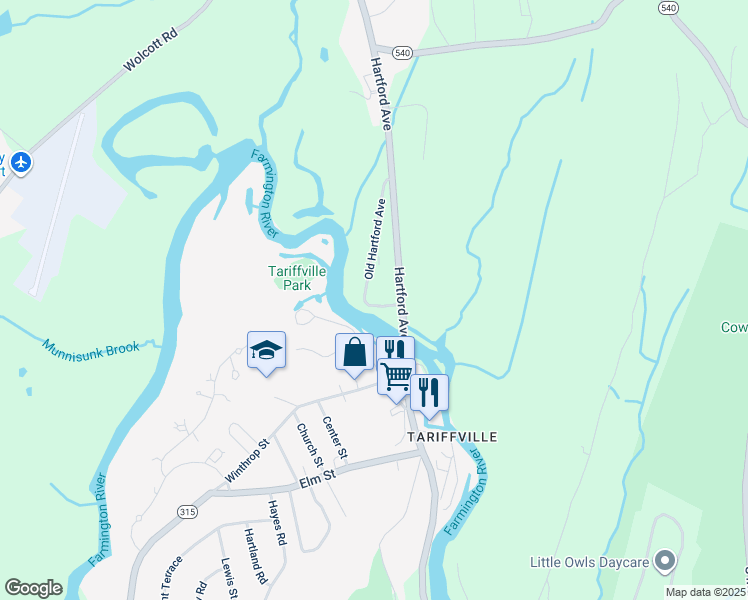 map of restaurants, bars, coffee shops, grocery stores, and more near 27 Old Hartford Avenue in East Granby