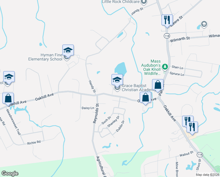 map of restaurants, bars, coffee shops, grocery stores, and more near 950 Oakhill Avenue in Attleboro