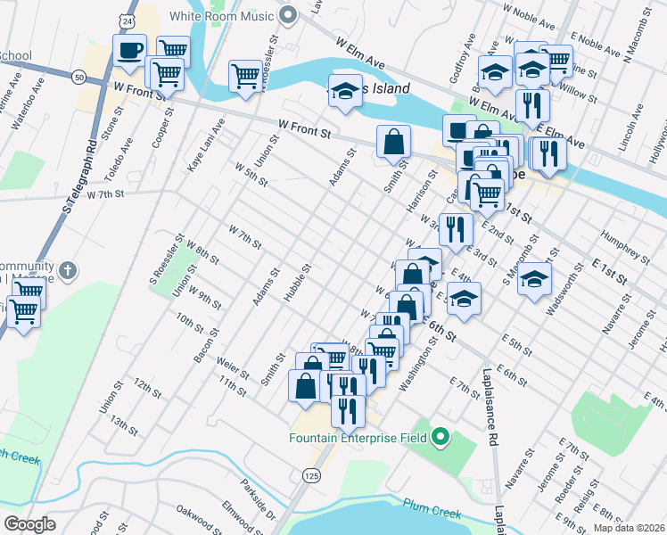 map of restaurants, bars, coffee shops, grocery stores, and more near 610 Smith Street in Monroe