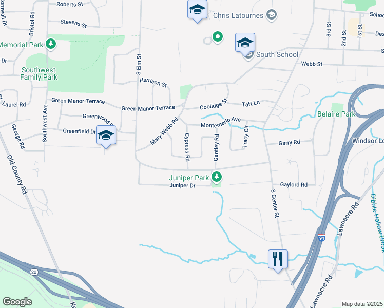 map of restaurants, bars, coffee shops, grocery stores, and more near 50 Heather Lane in Windsor Locks