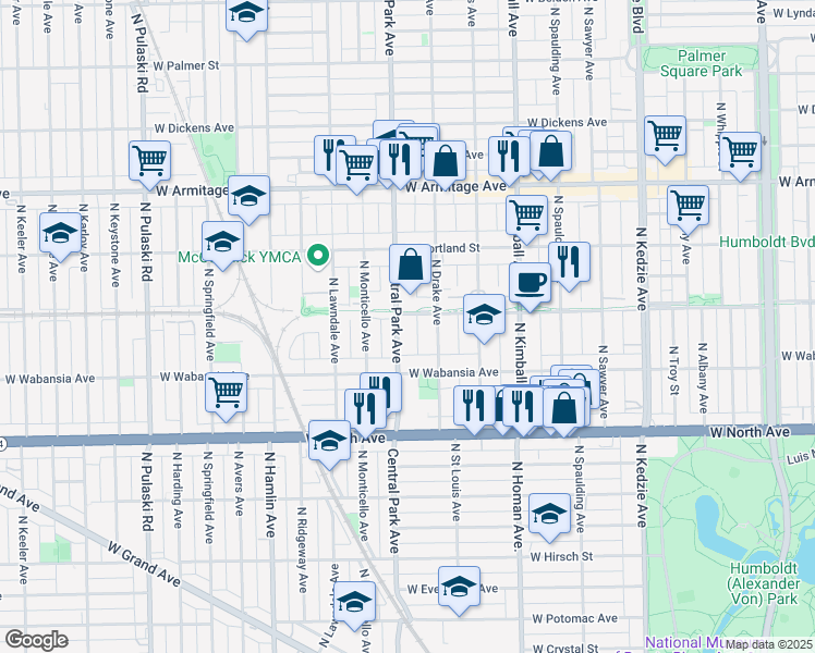 map of restaurants, bars, coffee shops, grocery stores, and more near in Chicago