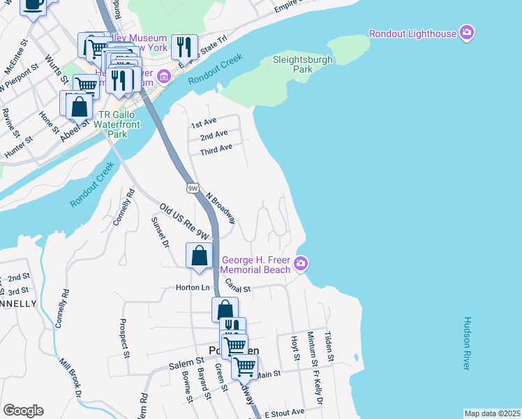 map of restaurants, bars, coffee shops, grocery stores, and more near 47 Riverview Condos in Esopus