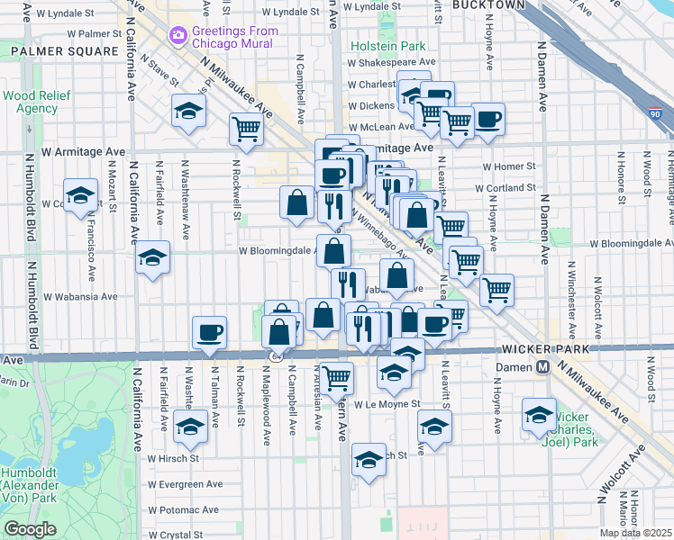 map of restaurants, bars, coffee shops, grocery stores, and more near in Chicago
