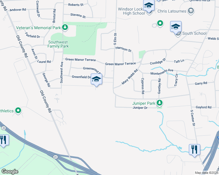 map of restaurants, bars, coffee shops, grocery stores, and more near 251 South Elm Street in Windsor Locks