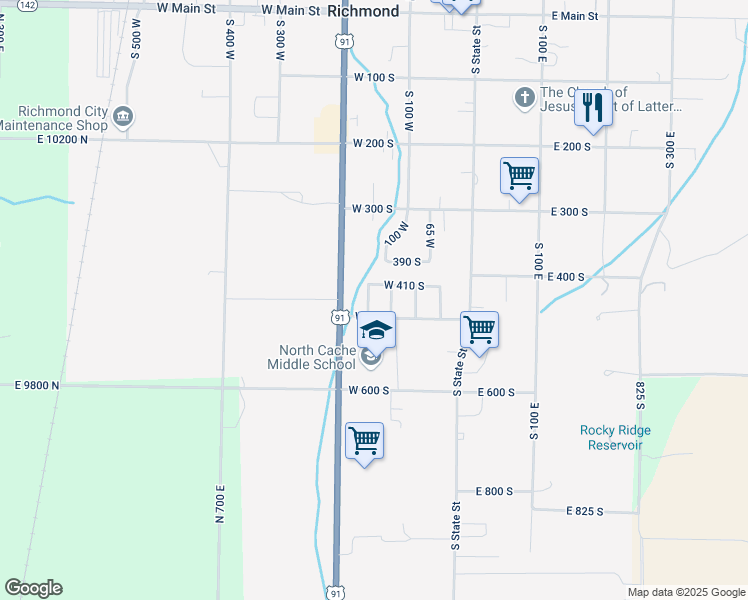 map of restaurants, bars, coffee shops, grocery stores, and more near 443 South 160 West in Richmond