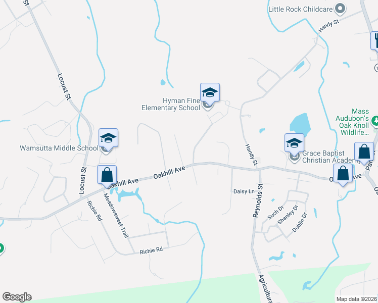 map of restaurants, bars, coffee shops, grocery stores, and more near 7 Nick Rock Road in Attleboro