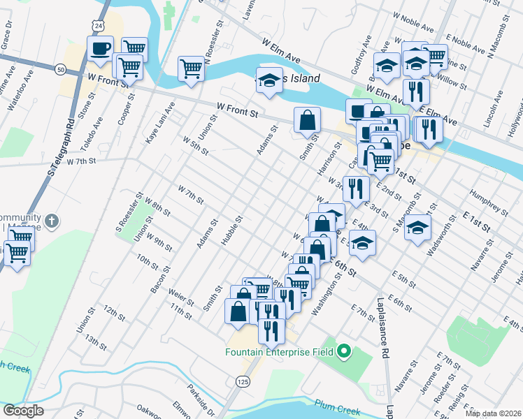 map of restaurants, bars, coffee shops, grocery stores, and more near 610 Smith Street in Monroe