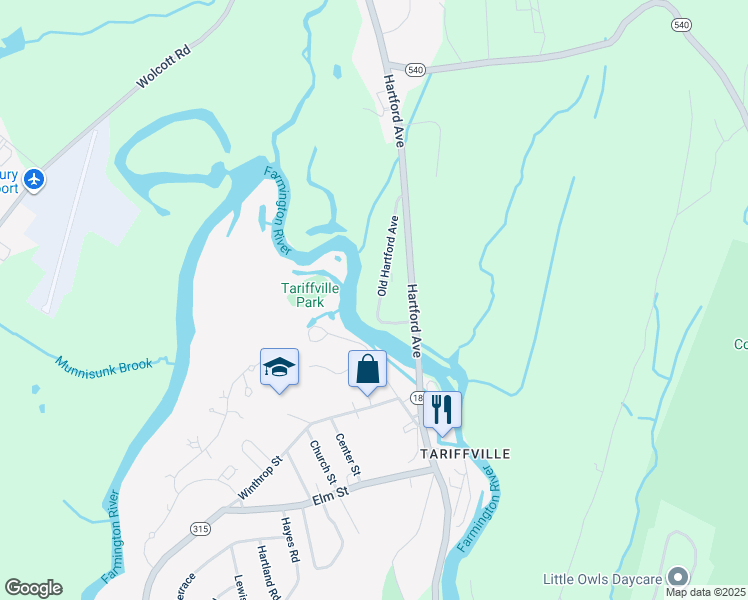 map of restaurants, bars, coffee shops, grocery stores, and more near 27 Old Hartford Avenue in East Granby