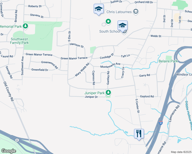 map of restaurants, bars, coffee shops, grocery stores, and more near 50 Heather Lane in Windsor Locks