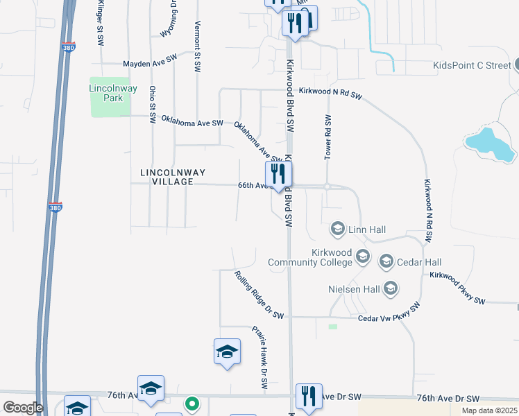 map of restaurants, bars, coffee shops, grocery stores, and more near 6670 Preston Terrace Court Southwest in Cedar Rapids