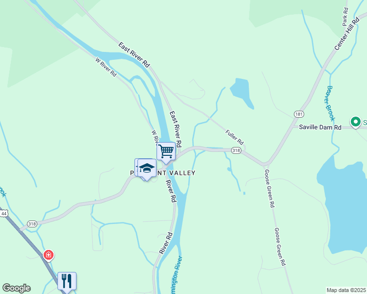 map of restaurants, bars, coffee shops, grocery stores, and more near 1 East River Road in Barkhamsted