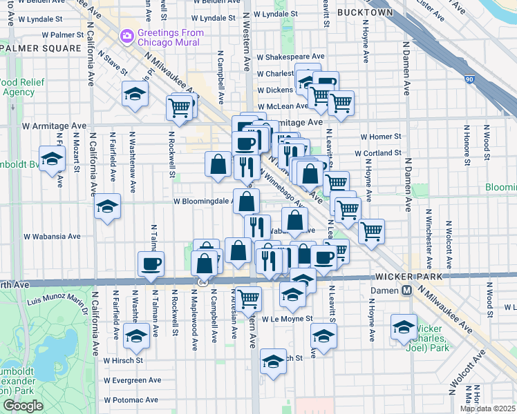 map of restaurants, bars, coffee shops, grocery stores, and more near in Chicago