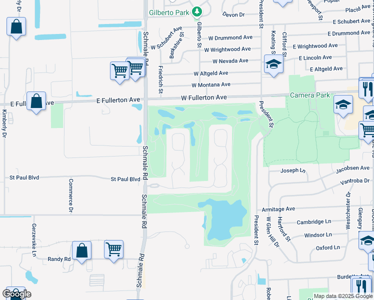 map of restaurants, bars, coffee shops, grocery stores, and more near 1432 Club Drive in Glendale Heights