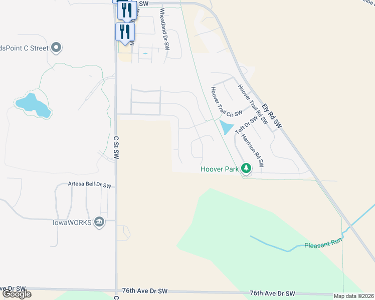 map of restaurants, bars, coffee shops, grocery stores, and more near 6421 Prairie Sage Drive Southwest in Cedar Rapids