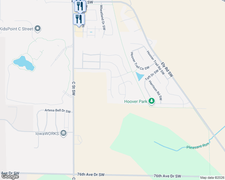 map of restaurants, bars, coffee shops, grocery stores, and more near 1607 Prairie Rose Drive Southwest in Cedar Rapids