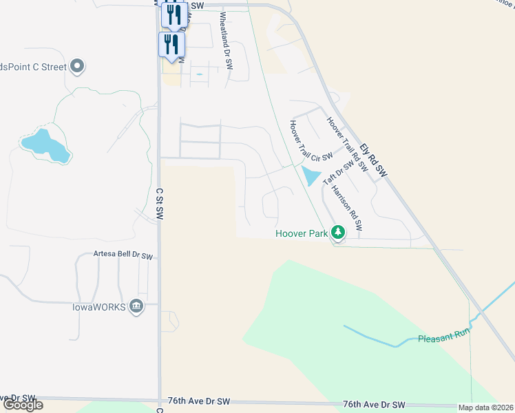 map of restaurants, bars, coffee shops, grocery stores, and more near 6421 Prairie Sage Drive Southwest in Cedar Rapids
