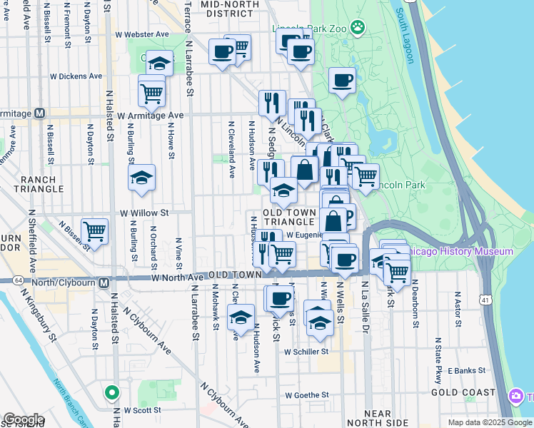 map of restaurants, bars, coffee shops, grocery stores, and more near in Chicago
