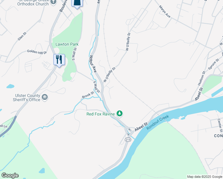 map of restaurants, bars, coffee shops, grocery stores, and more near 162 Wilbur Avenue in Kingston