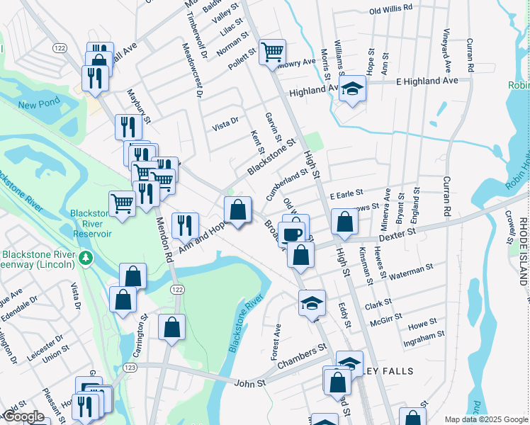 map of restaurants, bars, coffee shops, grocery stores, and more near 15 Cumberland Street in Cumberland