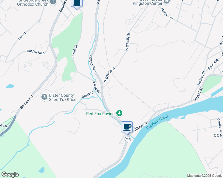 map of restaurants, bars, coffee shops, grocery stores, and more near 162 Wilbur Avenue in Kingston