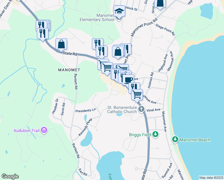 map of restaurants, bars, coffee shops, grocery stores, and more near 6 Fitzgerald Avenue in Plymouth