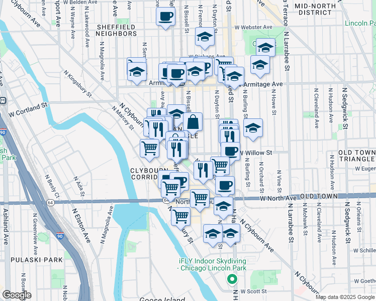 map of restaurants, bars, coffee shops, grocery stores, and more near in Chicago