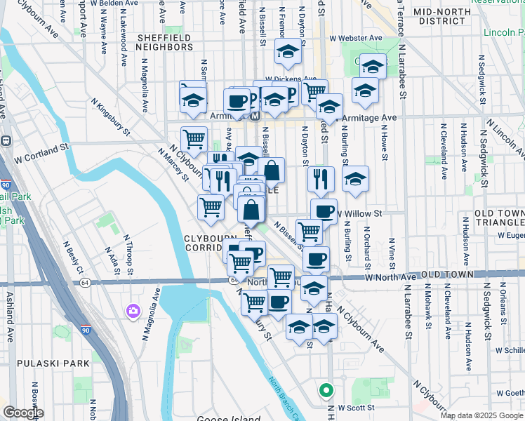map of restaurants, bars, coffee shops, grocery stores, and more near in Chicago