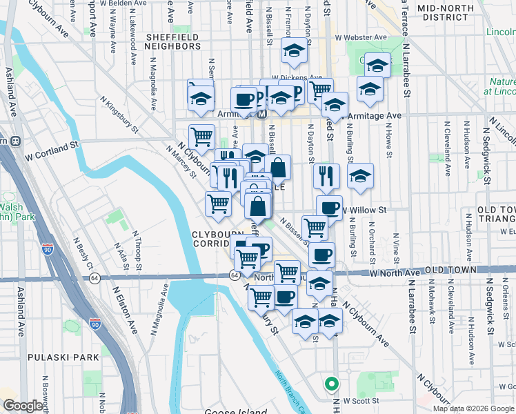 map of restaurants, bars, coffee shops, grocery stores, and more near in Chicago