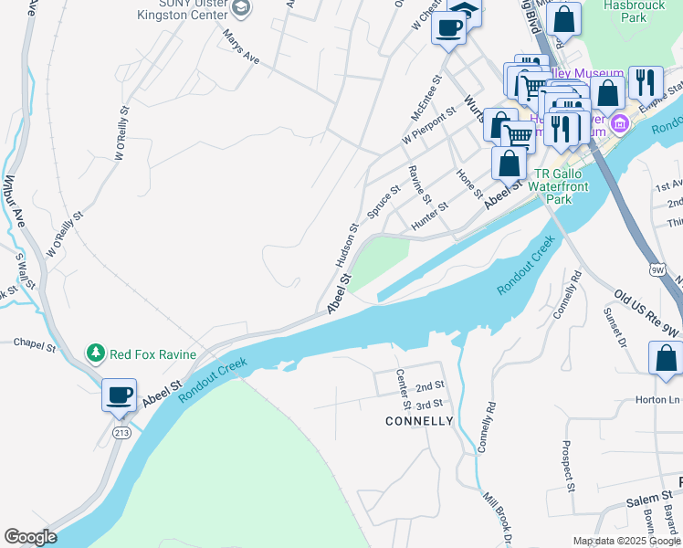map of restaurants, bars, coffee shops, grocery stores, and more near 269-291 Abeel Street in Kingston