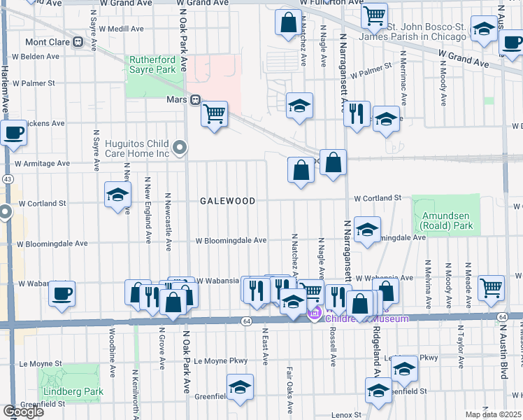 map of restaurants, bars, coffee shops, grocery stores, and more near 1858 North Nashville Avenue in Chicago