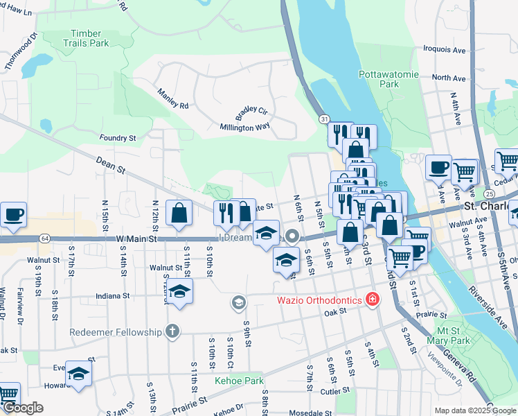 map of restaurants, bars, coffee shops, grocery stores, and more near 806 State Street in St. Charles