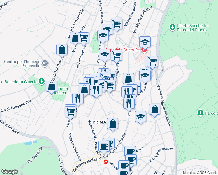 map of restaurants, bars, coffee shops, grocery stores, and more near 9 Via Sant Igino Papa in Roma
