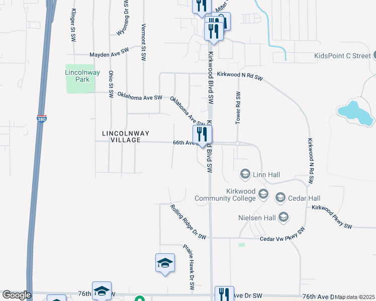 map of restaurants, bars, coffee shops, grocery stores, and more near 6630 Preston Terrace Court Southwest in Cedar Rapids