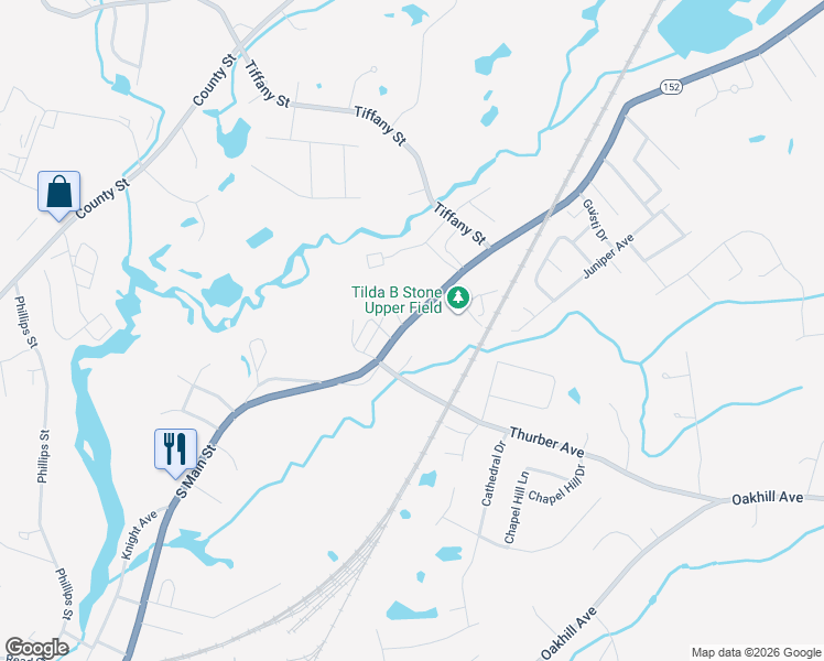map of restaurants, bars, coffee shops, grocery stores, and more near 730 South Main Street in Attleboro