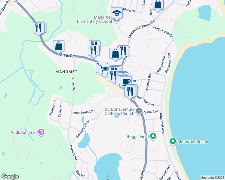 map of restaurants, bars, coffee shops, grocery stores, and more near 6 Fitzgerald Avenue in Plymouth