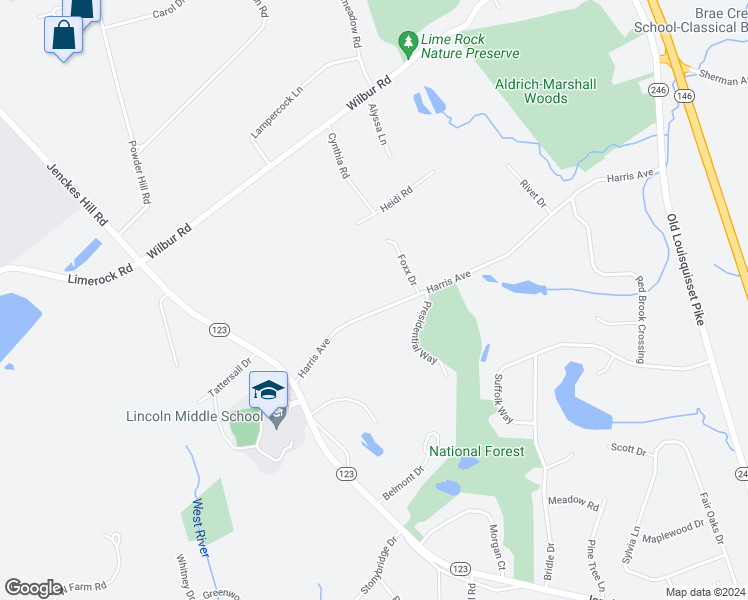 map of restaurants, bars, coffee shops, grocery stores, and more near 42 Harris Avenue in Lincoln