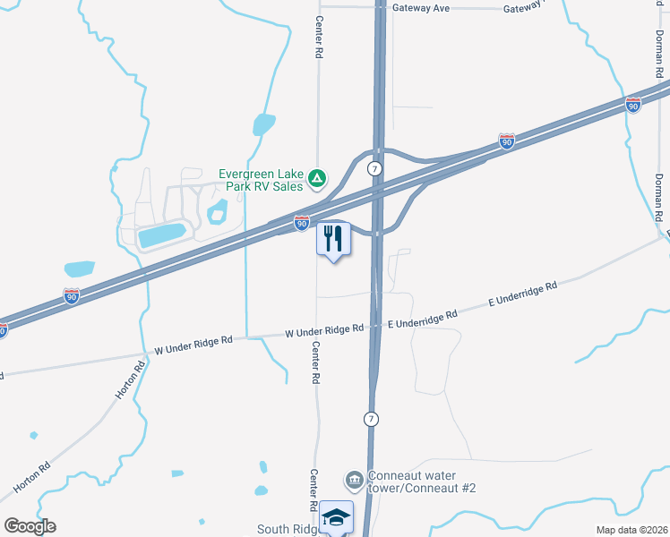 map of restaurants, bars, coffee shops, grocery stores, and more near 2 Love's Drive in Conneaut