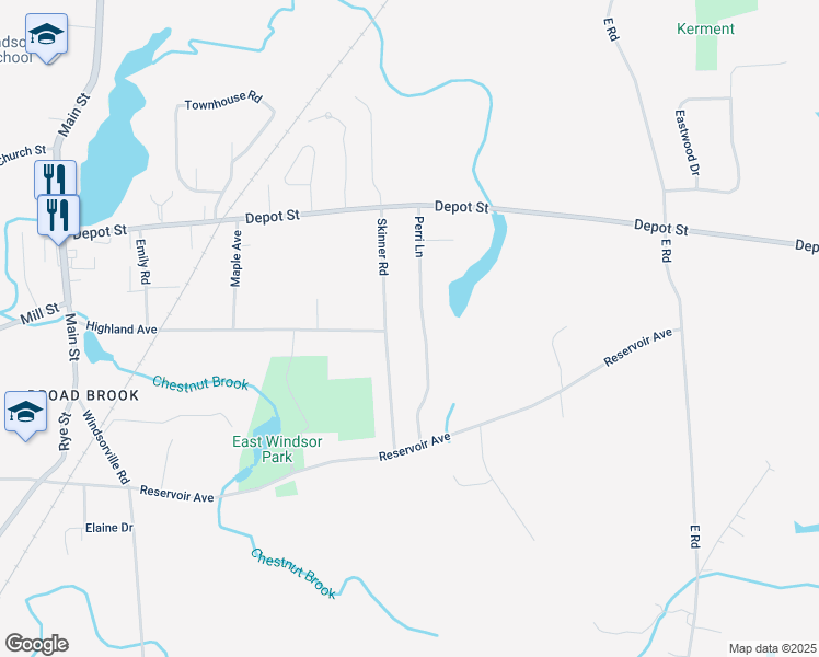 map of restaurants, bars, coffee shops, grocery stores, and more near in East Windsor
