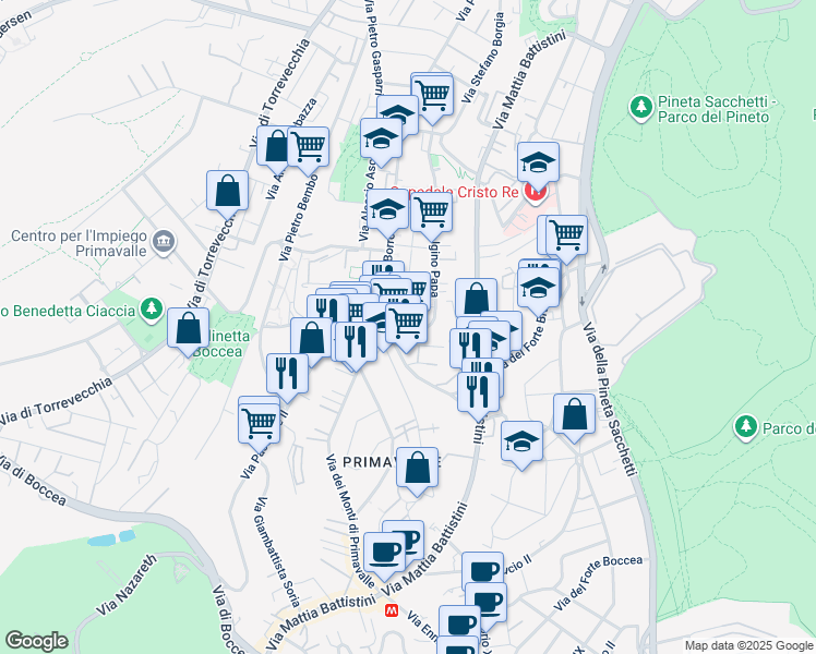 map of restaurants, bars, coffee shops, grocery stores, and more near 9 Via S. Igino Papa in Roma
