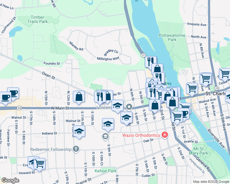 map of restaurants, bars, coffee shops, grocery stores, and more near 806 State Street in St. Charles