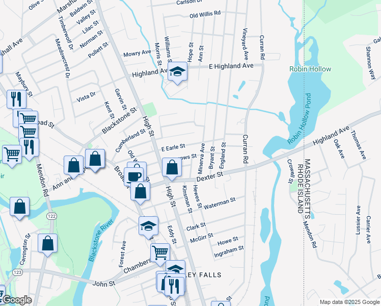 map of restaurants, bars, coffee shops, grocery stores, and more near 42 East Barrows Street in Cumberland